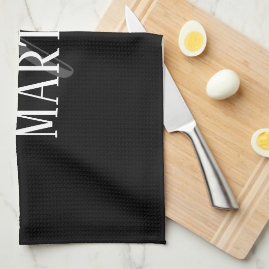 Zwart Elegant gepersonaliseerde achternaam | Naam Theedoek (Quarter Fold)