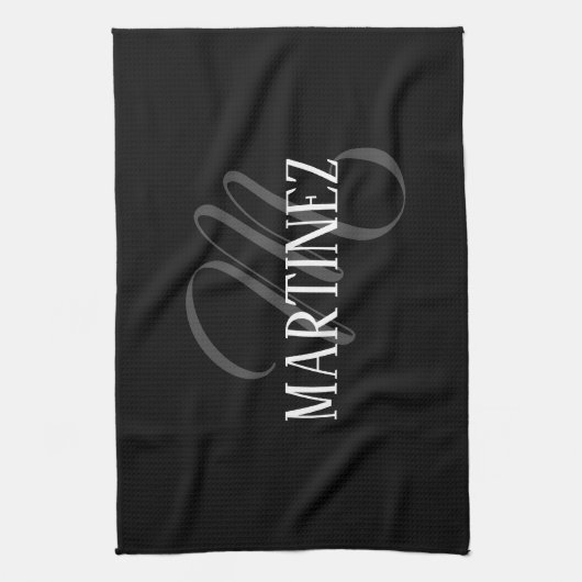 Zwart Elegant gepersonaliseerde achternaam | Naam Theedoek (Verticaal)