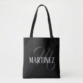 Zwart Elegant gepersonaliseerde achternaam | Naam Tote Bag (Voorkant)