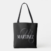 Zwart Elegant gepersonaliseerde achternaam | Naam Tote Bag (Achterkant)