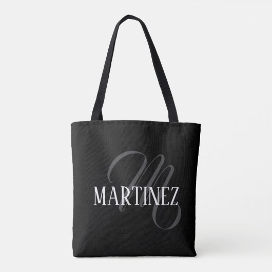 Zwart Elegant gepersonaliseerde achternaam | Naam Tote Bag (Achterkant)