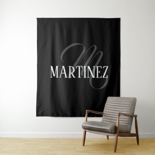 Zwart Elegant gepersonaliseerde achternaam   Naam Wandkleed