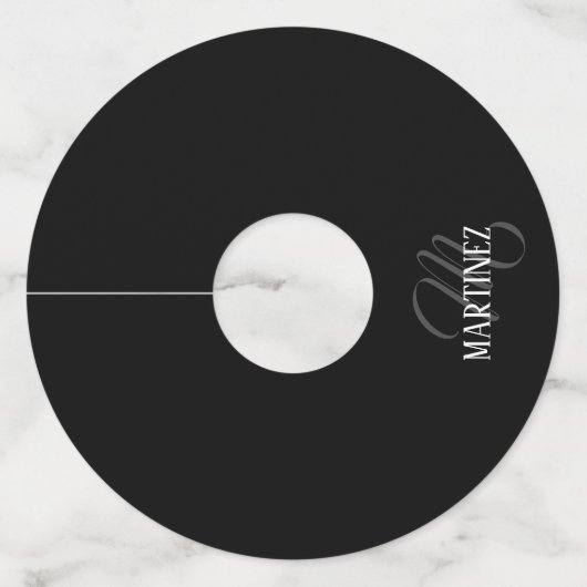 Zwart Elegant gepersonaliseerde achternaam | Naam Wijnglaslabel (Achterkant)