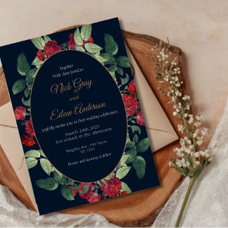 Zwart Elegant Gothic bruiloft uitnodiging