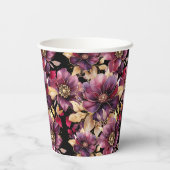 Zwart Elegant Goud Bourgogne Bloemen patroon Papieren Bekers (Achterkant)