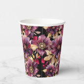 Zwart Elegant Goud Bourgogne Bloemen patroon Papieren Bekers (Rechts)