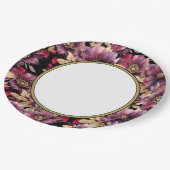 Zwart Elegant Goud Bourgogne Bloemen patroon rand Papieren Bordje (Gekanteld)