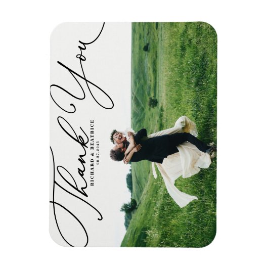 Zwart Elegant Handgeschreven Script Fotobruiloft Magneet (Verticaal)