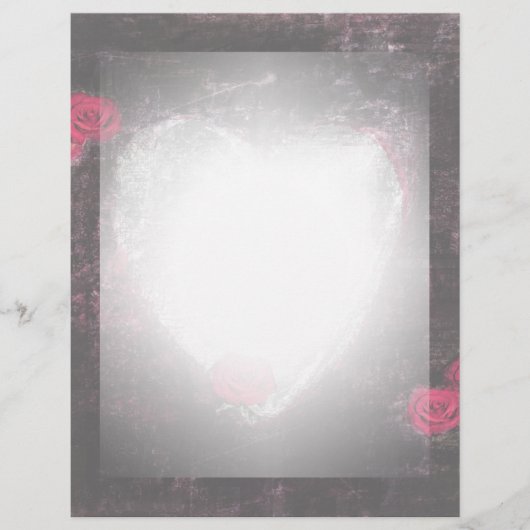 Zwart elegant hart en Rozen briefhoofd (Voorkant)