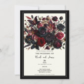 Zwart Elegant Herfst geperst bloemen donker bruilo Kaart (Voorkant)