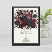 Zwart Elegant Herfst geperst bloemen donker bruilo Kaart (Staand voorkant)