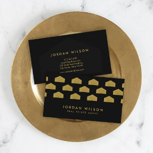 Zwart Elegant Huis Patroon Makelaar Visitekaartje