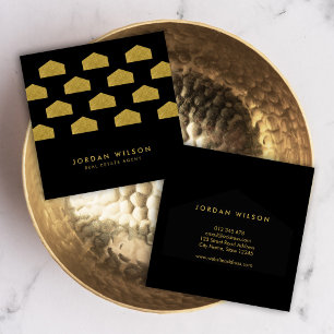 Zwart Elegant Huis Patroon Vastgoed Vierkante Visitekaartje