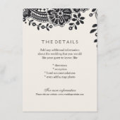 Zwart elegant kant trouwdetails kaart (Voorkant)