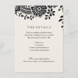 Zwart elegant kant trouwdetails kaart