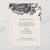 Zwart elegant  kant trouwdetails kaart (Voorkant / Achterkant)