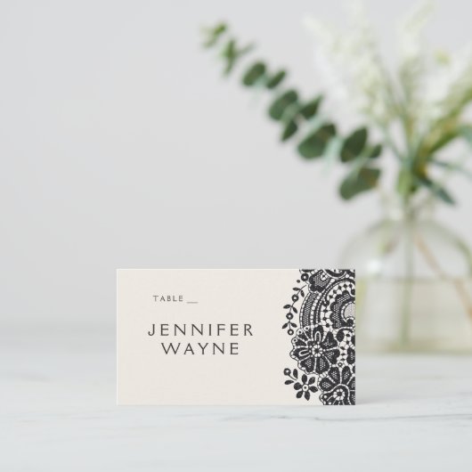 Zwart elegant  kant trouwplaats kaarten plaatskaartje (Staand voorkant)