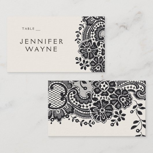 Zwart elegant  kant trouwplaats kaarten plaatskaartje (Voorkant / Achterkant)