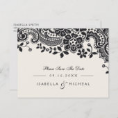 Zwart elegant  kanten bruiloft bewaar de datum aankondigingskaart (Voorkant / Achterkant)
