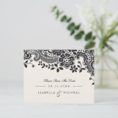 Zwart elegant  kanten bruiloft bewaar de datum aankondigingskaart (Staand voorkant)