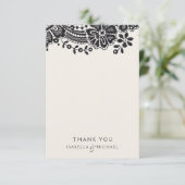 Zwart elegant  kanten bruiloft dank u bedankkaart (Staand voorkant)