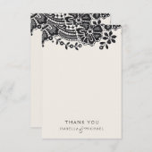 Zwart elegant  kanten bruiloft dank u bedankkaart (Voorkant / Achterkant)