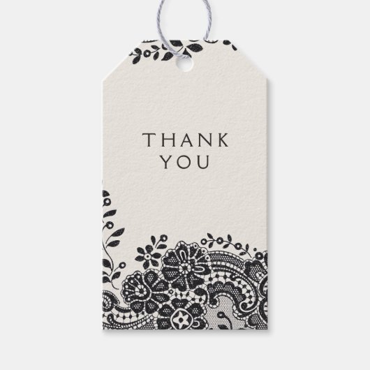 Zwart elegant  kanten bruiloft dank u cadeaulabel (Voorkant)
