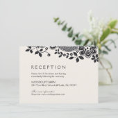 Zwart elegant  kanten bruiloft receptie kaart (Staand voorkant)