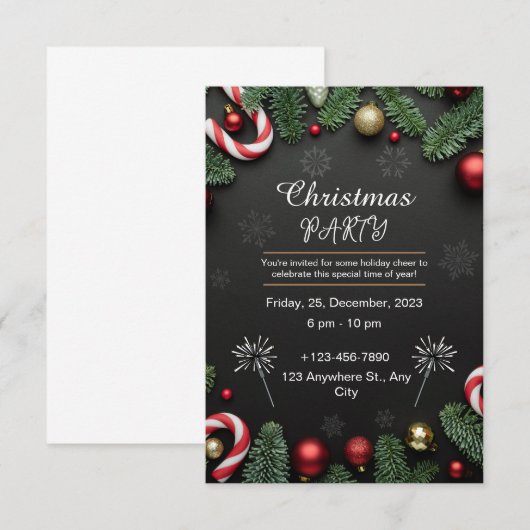 Zwart Elegant Kerstfeest Kaart (Voorkant / Achterkant)