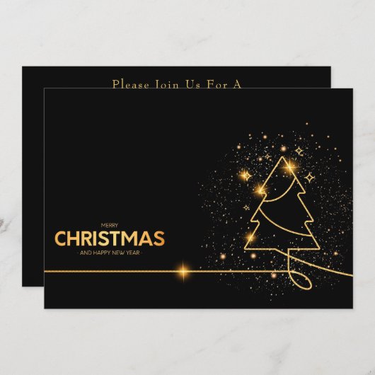 Zwart Elegant Kerstfeest uitnodiging (Voorkant / Achterkant)