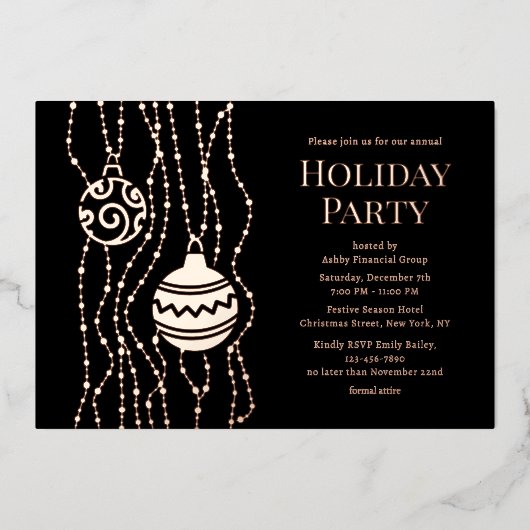 Zwart Elegant Kerstfeest Zakelijke vakantie Folie Uitnodiging (Voorkant)