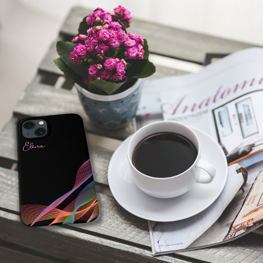 Zwart elegant kleurrijk golvend Case-Mate iPhone case