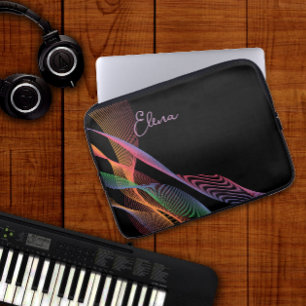 Zwart elegant kleurrijk golvend laptop sleeve