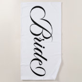 Zwart Elegant Lettering Bruid Strandlaken (Voorkant)