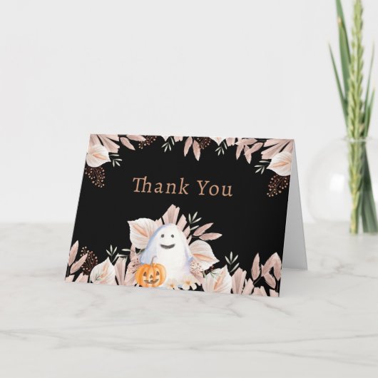 Zwart Elegant Little Boo Boho Ghost Baby shower Bedankkaart (Voorkant)