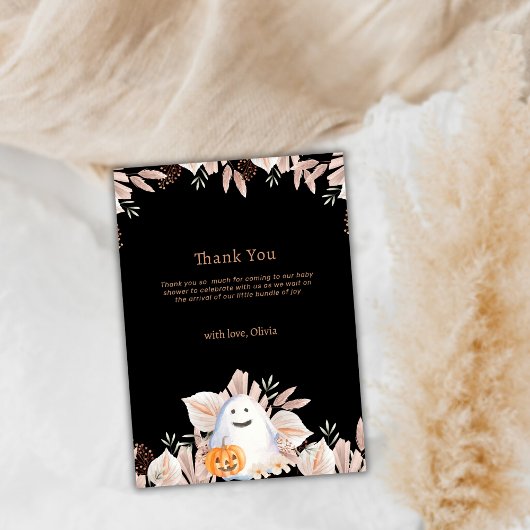 Zwart Elegant Little Boo Boho Ghost Baby shower Bedankkaart
