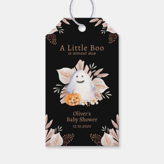 Zwart Elegant Little Boo Boho Ghost Baby shower Cadeaulabel (Voorkant)