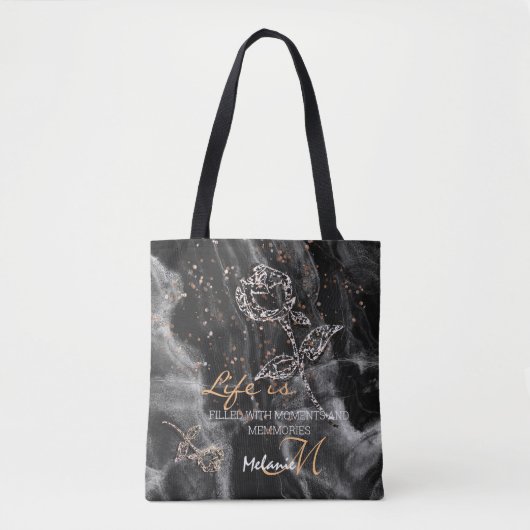 Zwart Elegant Marmer Tote Bag (Voorkant)