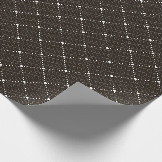 Zwart Elegant Minimaal Kant Wit Lattice Burlap Cadeaupapier (Hoek)