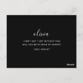 Zwart Elegant Minimalistisch Maid of Honor Voorste Briefkaart (Achterkant)