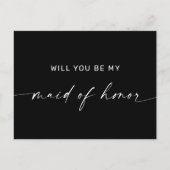 Zwart Elegant Minimalistisch Maid of Honor Voorste Briefkaart (Voorkant)