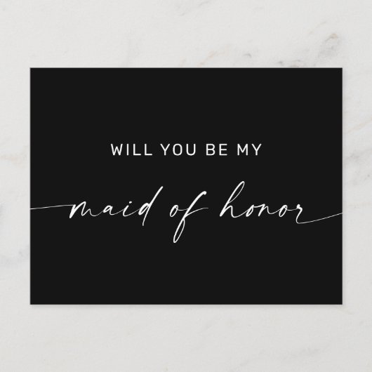 Zwart Elegant Minimalistisch Maid of Honor Voorste Briefkaart (Voorkant)