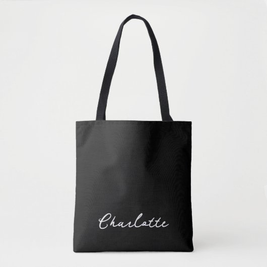 Zwart Elegant Minimalistische naam Tote Bag (Voorkant)