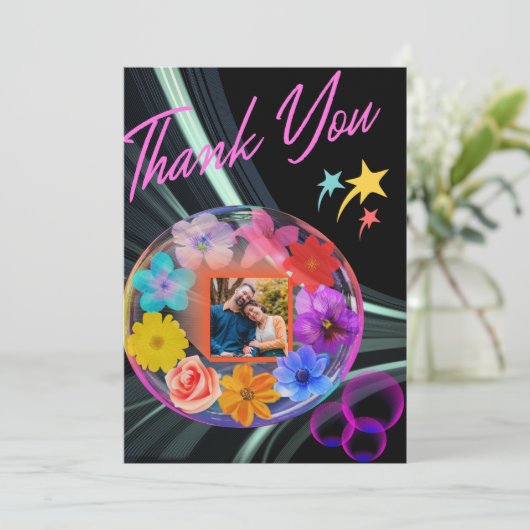 Zwart Elegant Modern Bloemig Kleurig Boho Chic Zoo Bedankkaart (Staand voorkant)