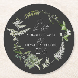 Zwart elegant modern botanisch script bruiloft ronde kartonnen onderzetter