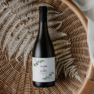 Zwart elegant modern etiket voor eucalyptusbruilof