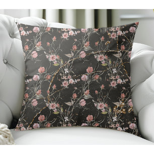 Zwart Elegant Modern Floral Roos Kussen