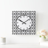 Zwart elegant modern geometrisch wit patroon vierkante klok (Huis)