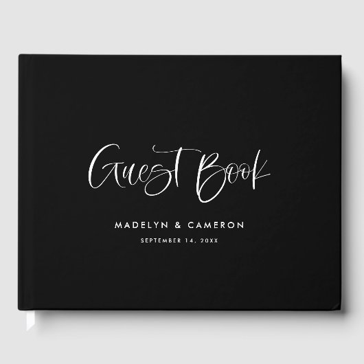Zwart Elegant Modern Kalligrafie Script Bruiloft Gastenboek (Voorkant)