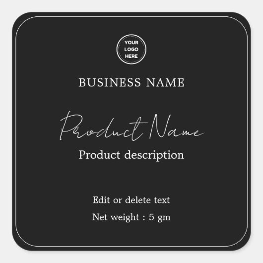 Zwart Elegant modern minimaal vierkant etiket (Voorkant)